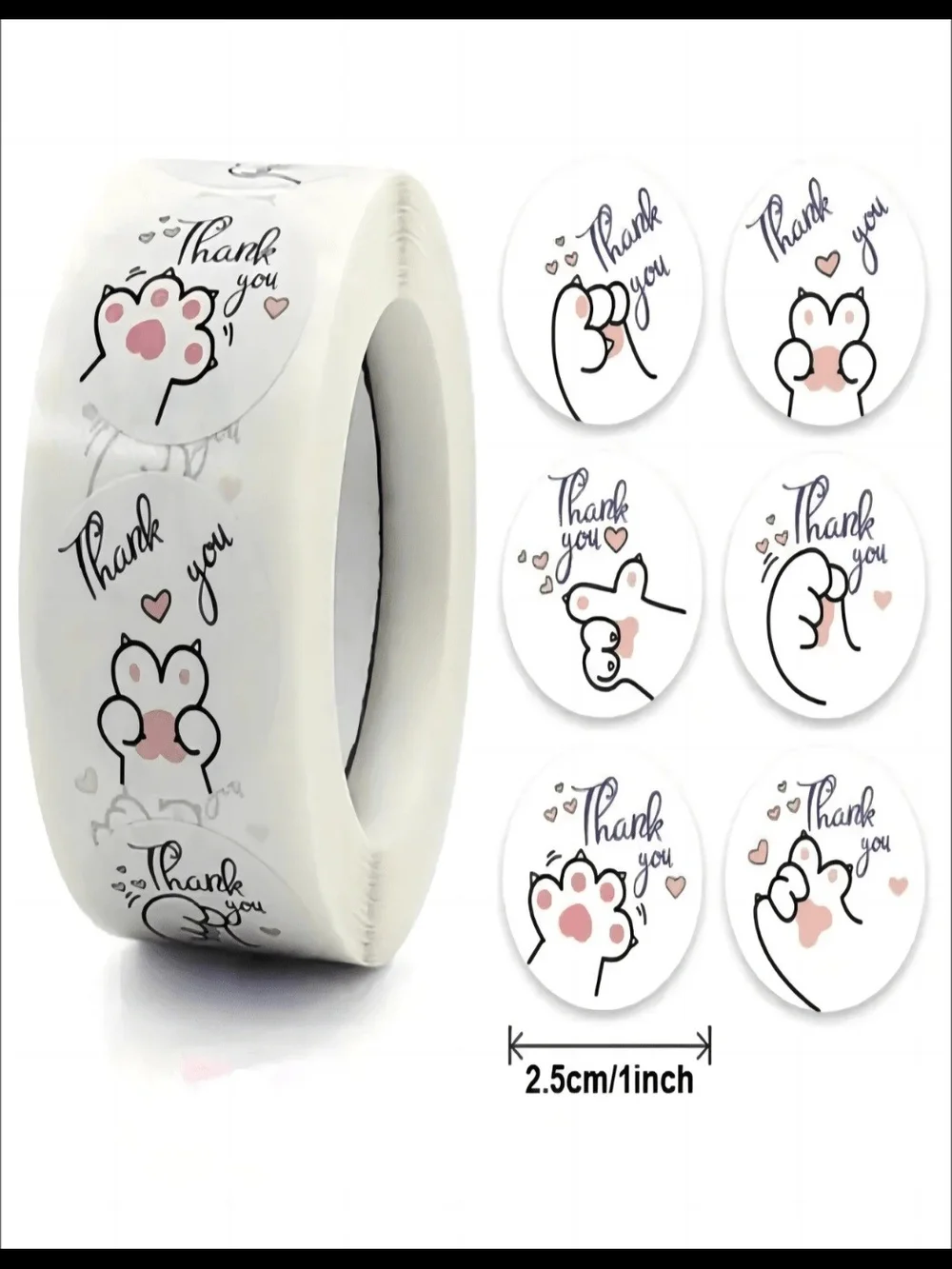 Cute Cat Paw Thank You Stickers - White & Pink